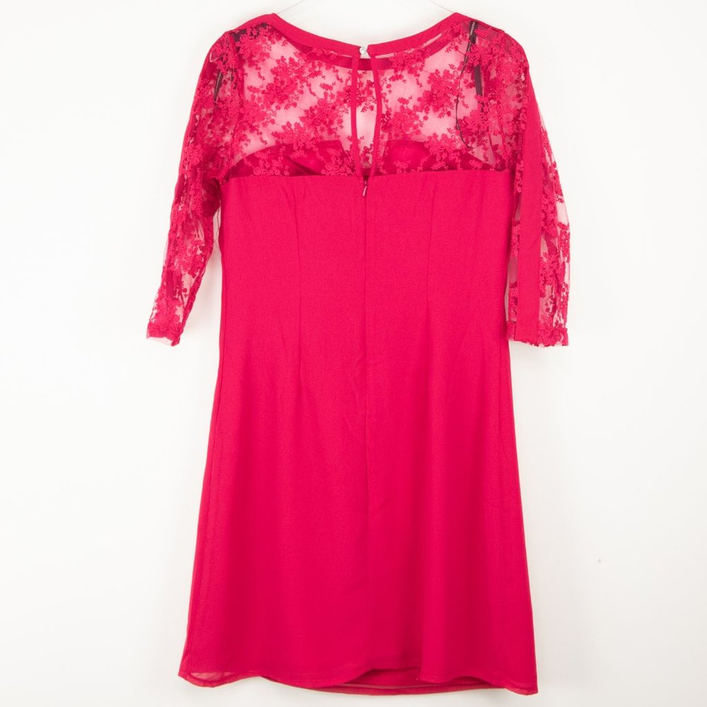 ASOS Little Mistress Dress Lace Quarter Sleeve Shift Mini Bright Pink Size 8 New - Picture 3 of 7